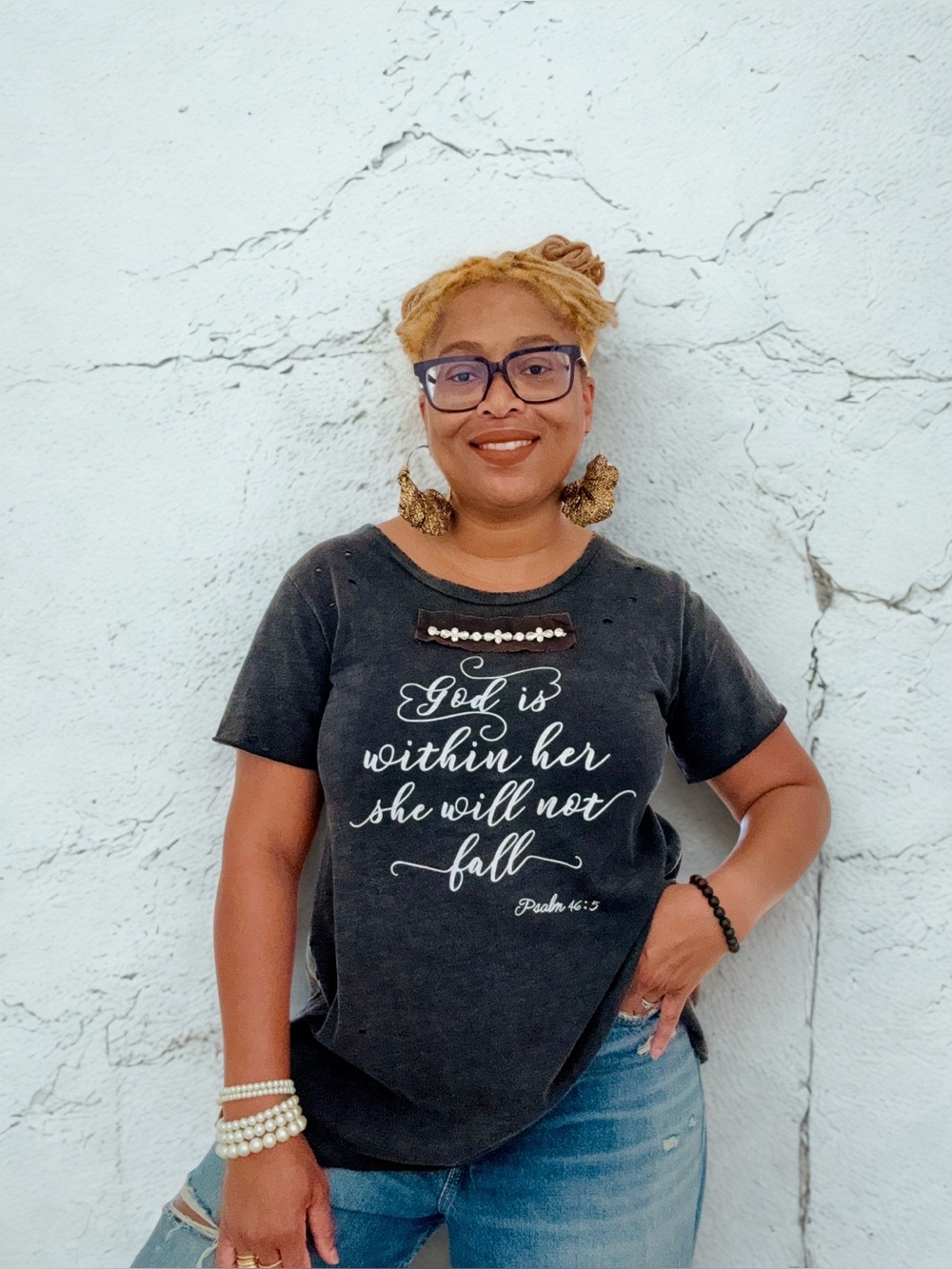 Washed Black Graphic Tee - "God is within her"